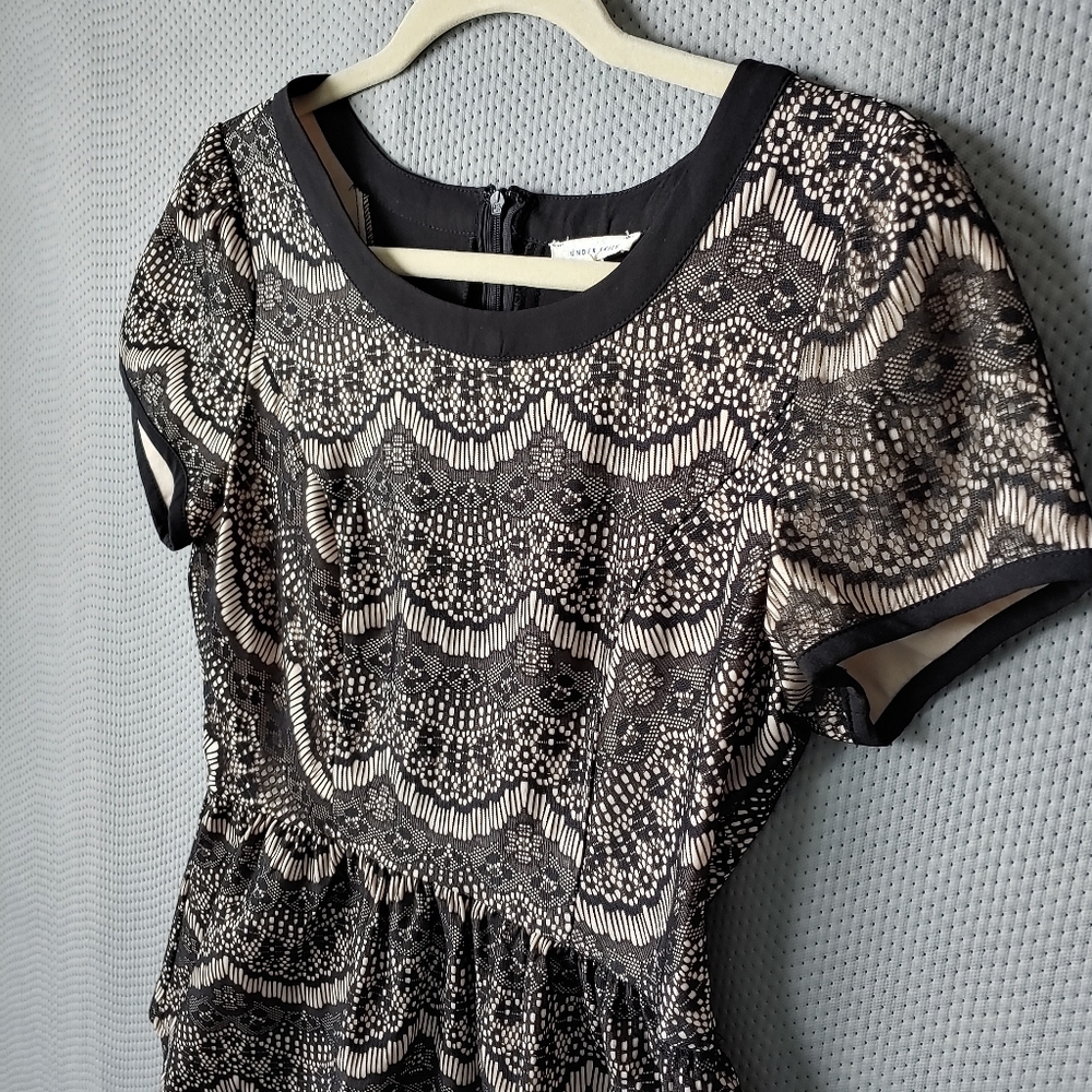 Under Skies Black and Tan Lace Peplum Top